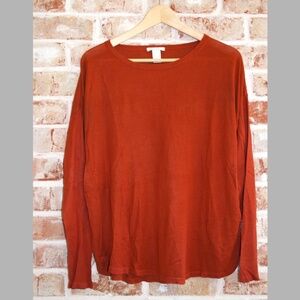 Women's H&M Basic long sleeve fine knit top, size M terracotta orange/brown